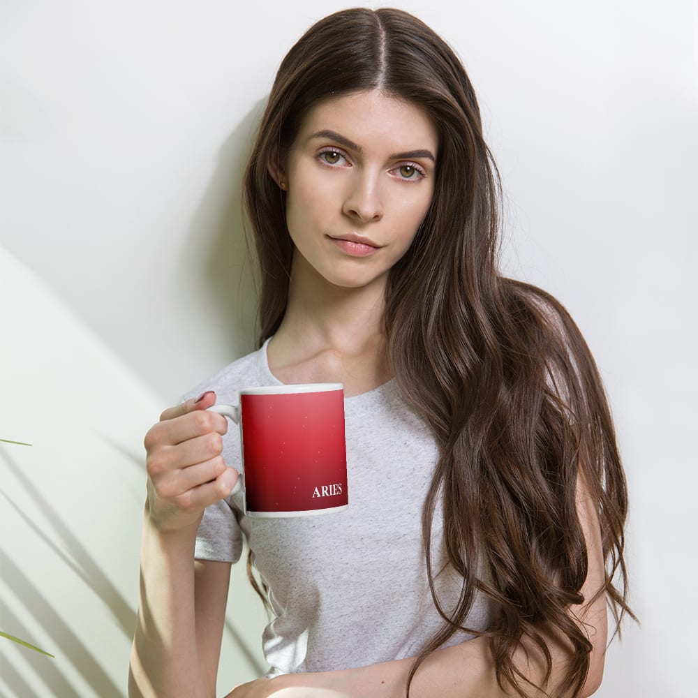 Aries Zodiac Mug in Poppy in a lifestyle setting