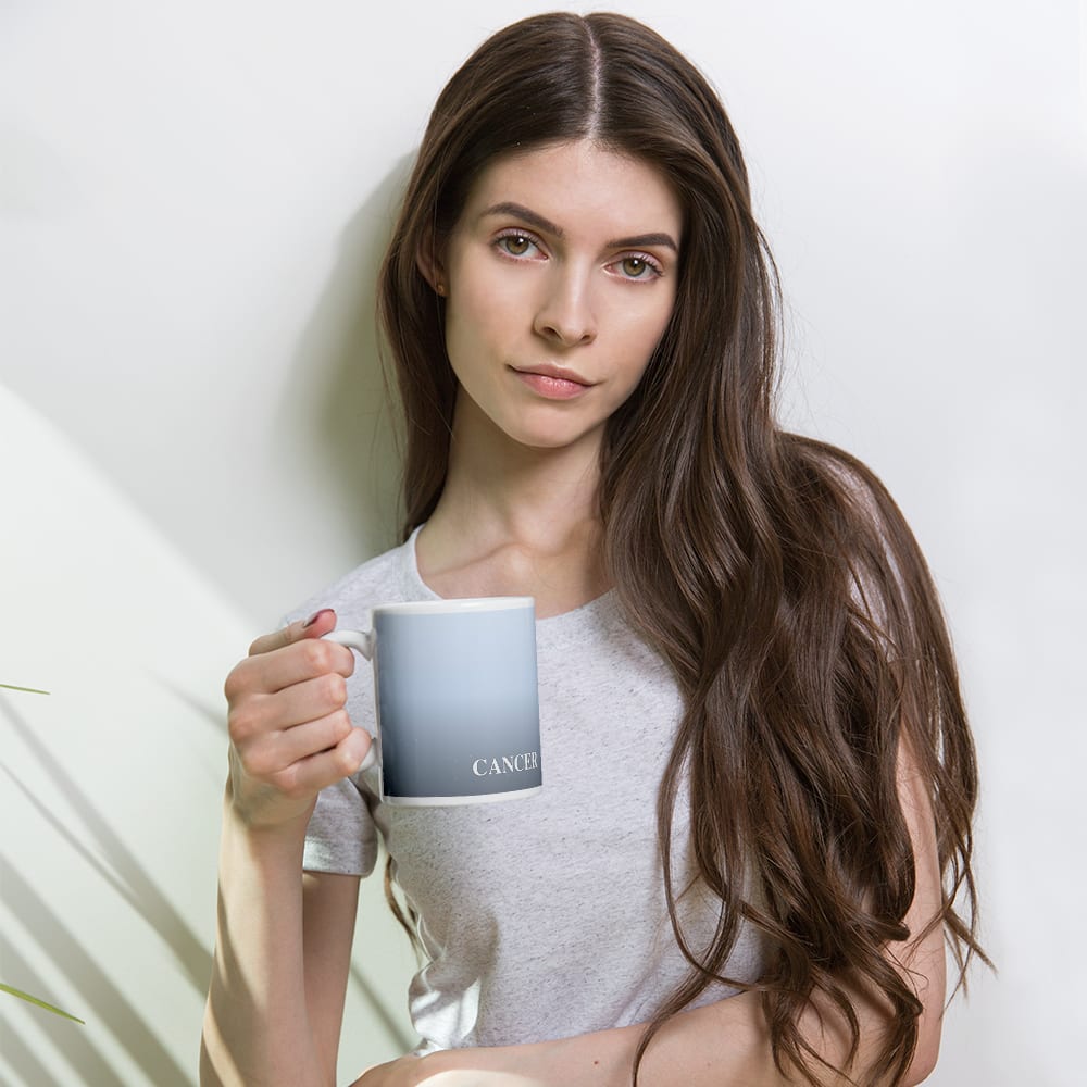 Cancer Zodiac Mug in Ice Blue in a lifestyle setting