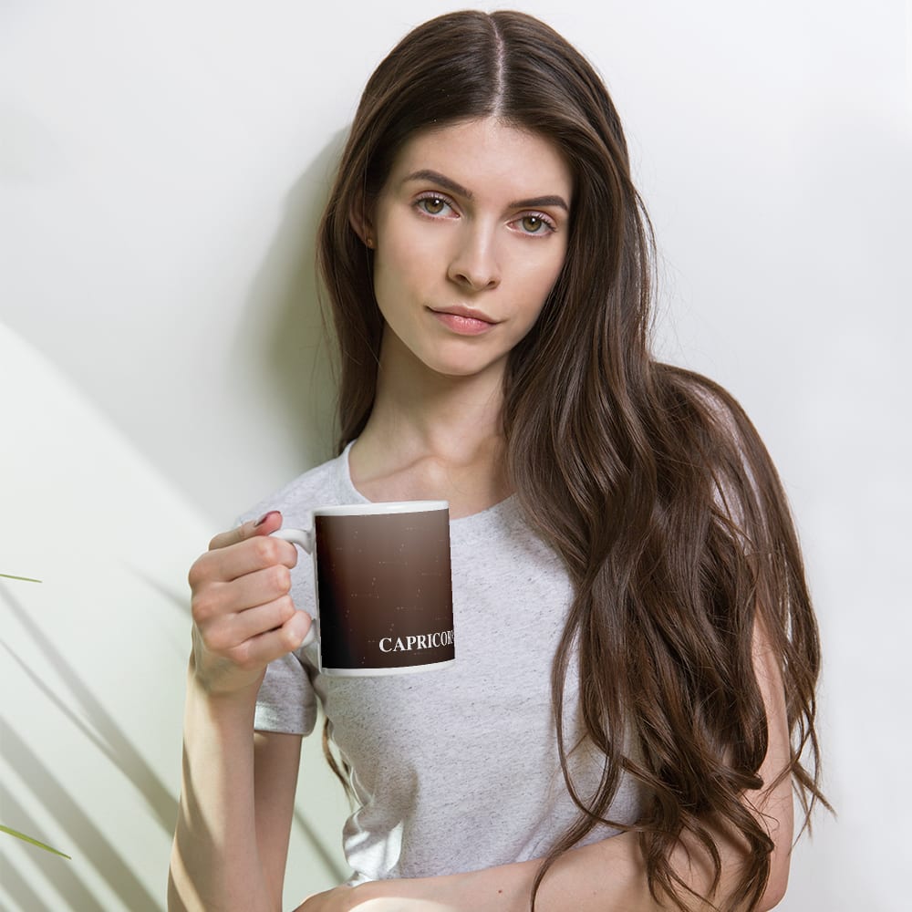 Capricorn Zodiac Mug in Cocoa in a lifestyle setting