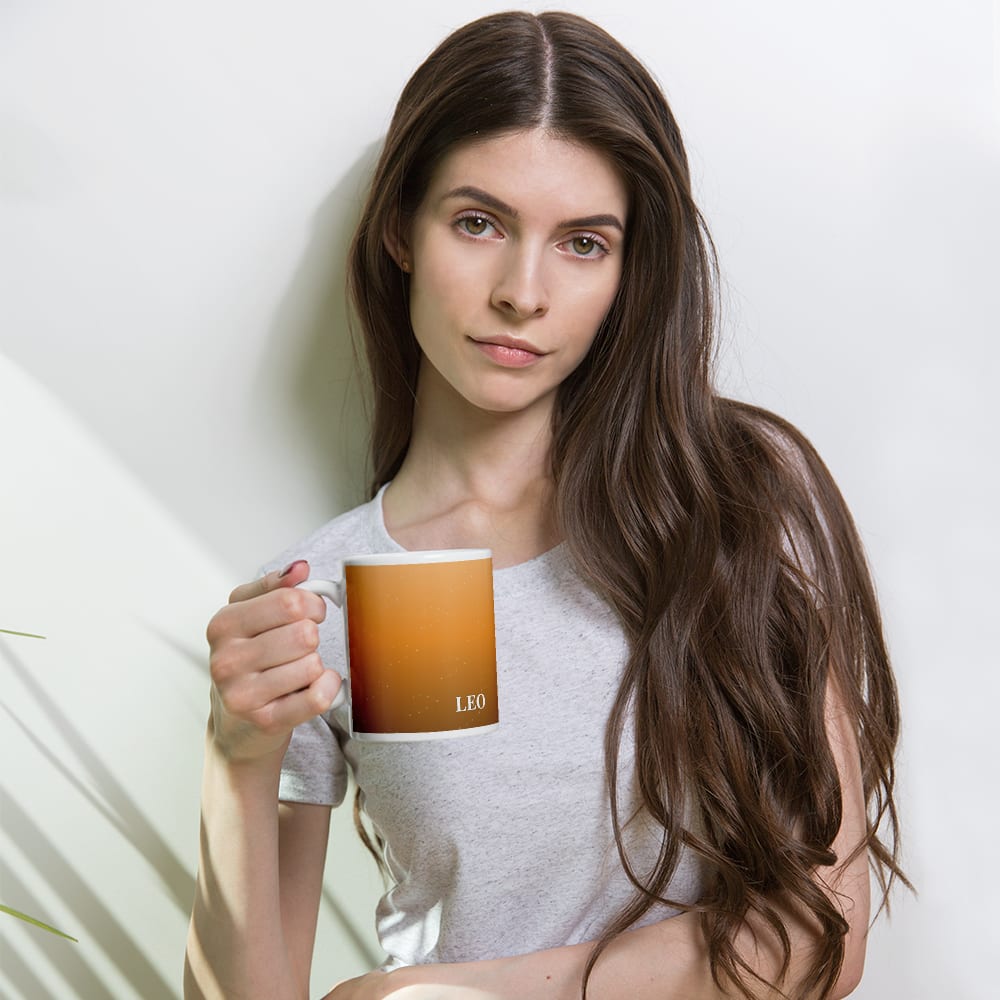 Leo Zodiac Mug in Tangerine in a lifestyle setting