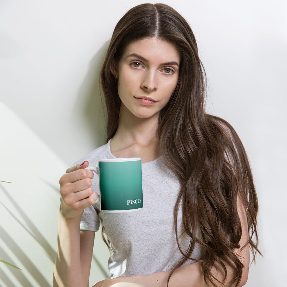 Pisces Zodiac Mug in Sea Glass in a lifestyle setting