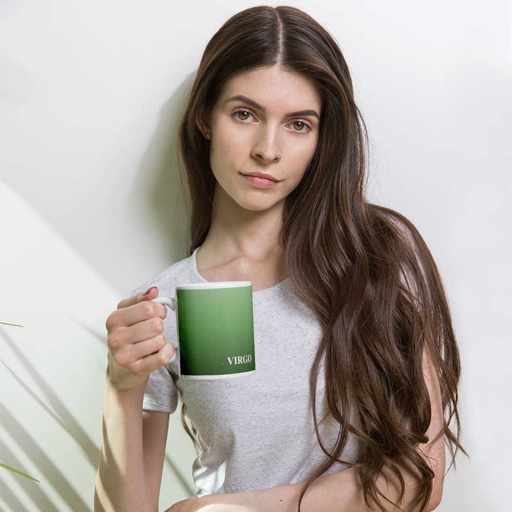 Virgo Zodiac Mug in Sage in a lifestyle setting