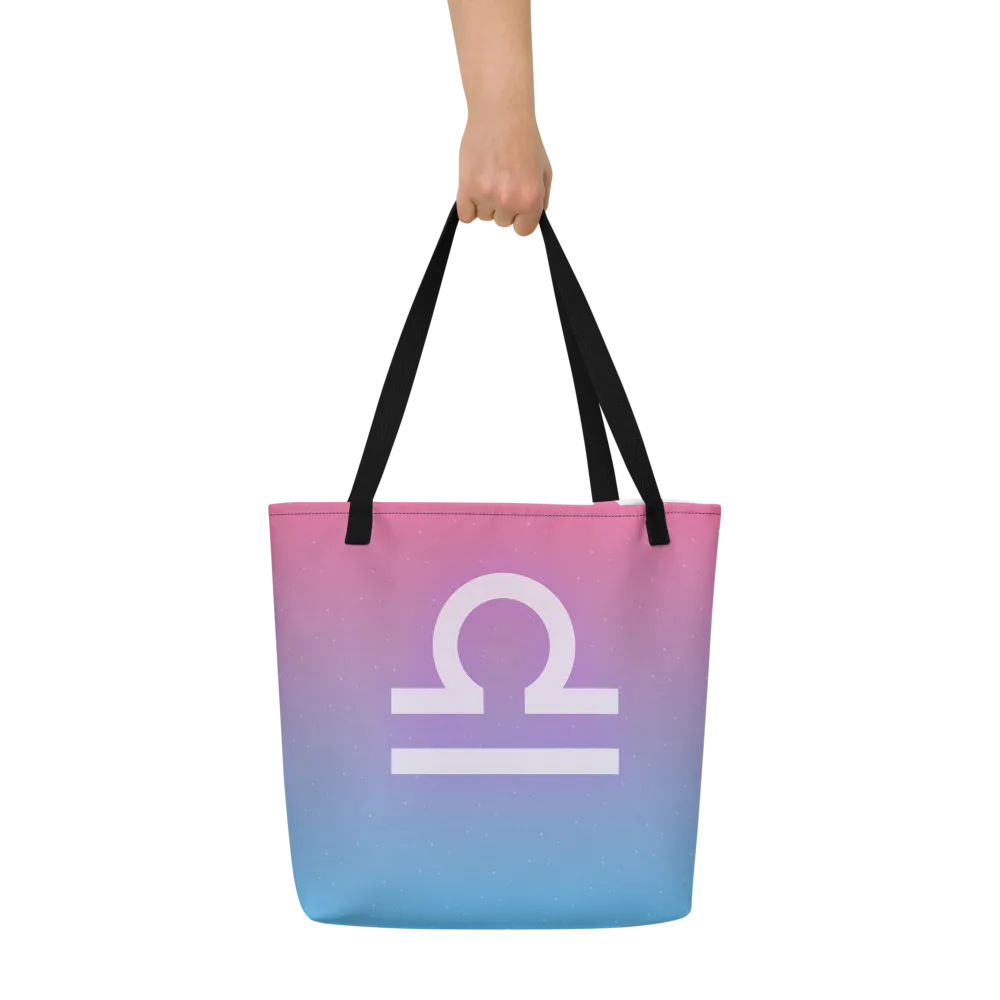 Libra Zodiac Tote in Rose Sky held in hand