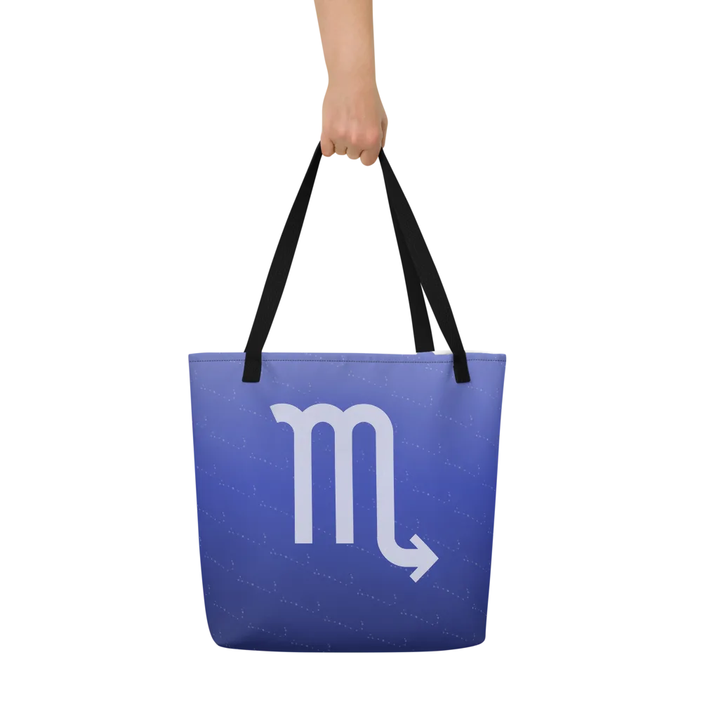 Scorpio Zodiac Tote in Royal Blue held in hand