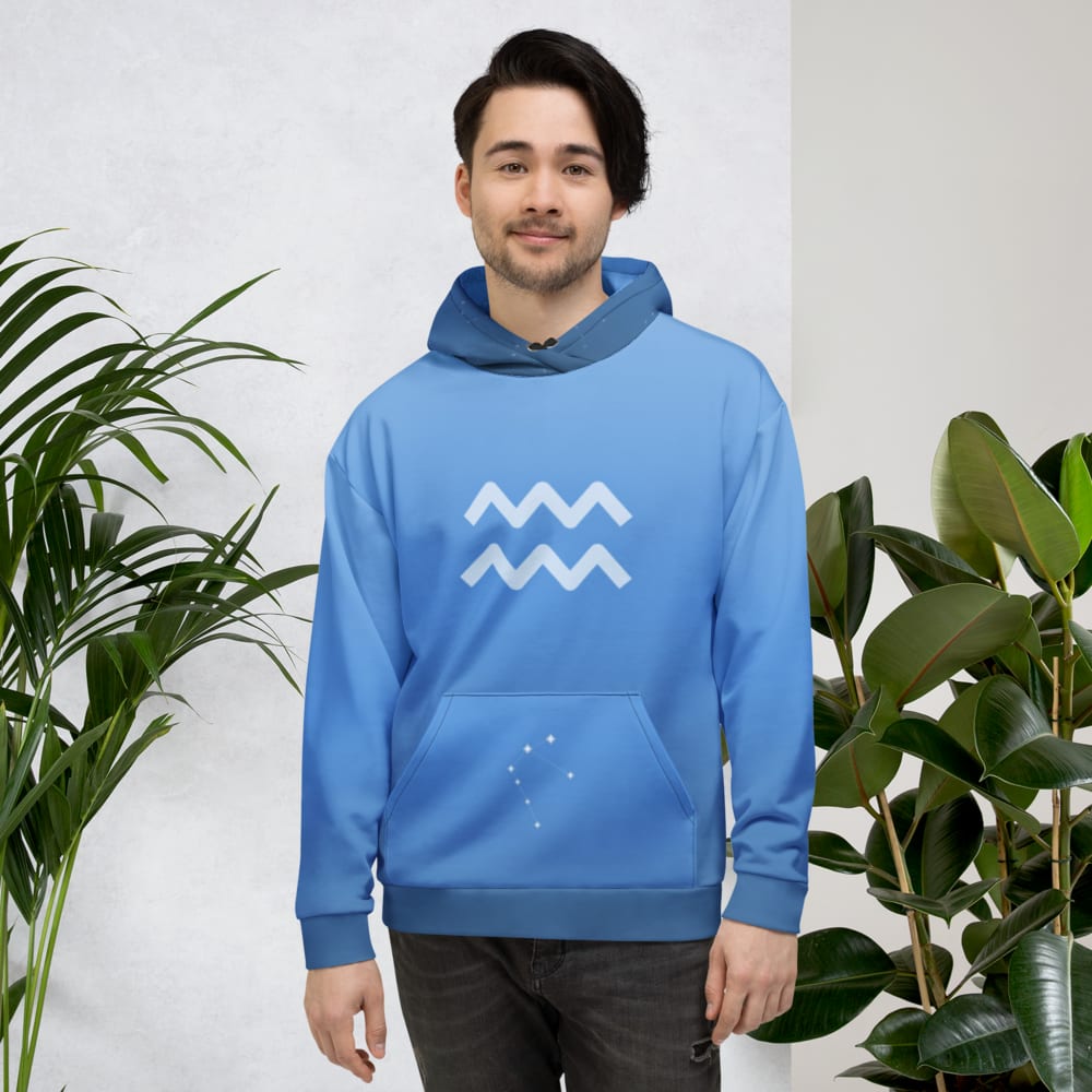 Aquarius Zodiac Hoodie in Cornflower worn by a model