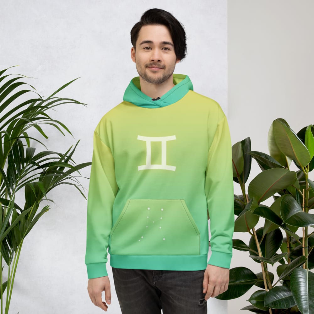 Gemini Zodiac Hoodie in Lemon Lagoon worn by a model