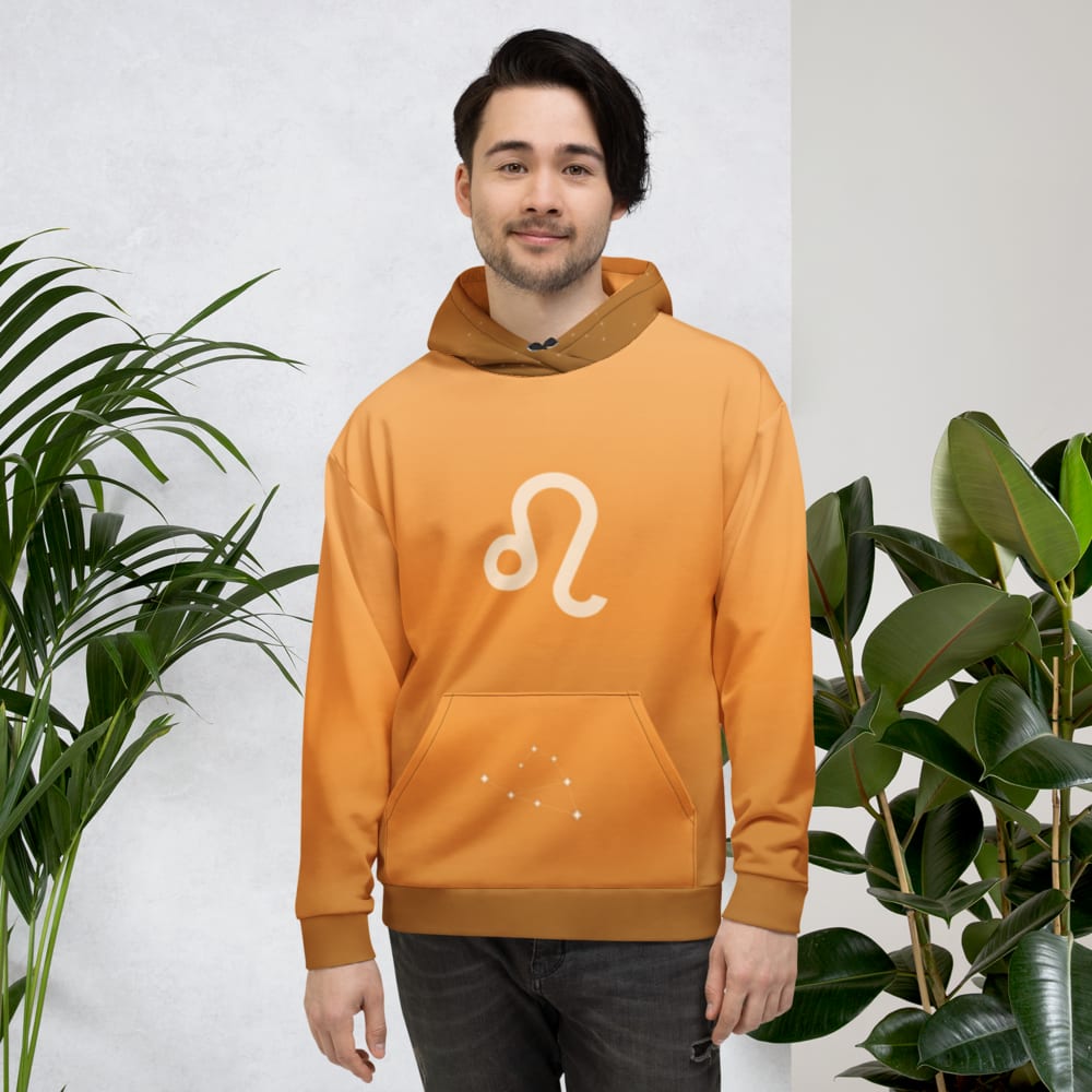 Leo Zodiac Hoodie in Tangerine worn by a model