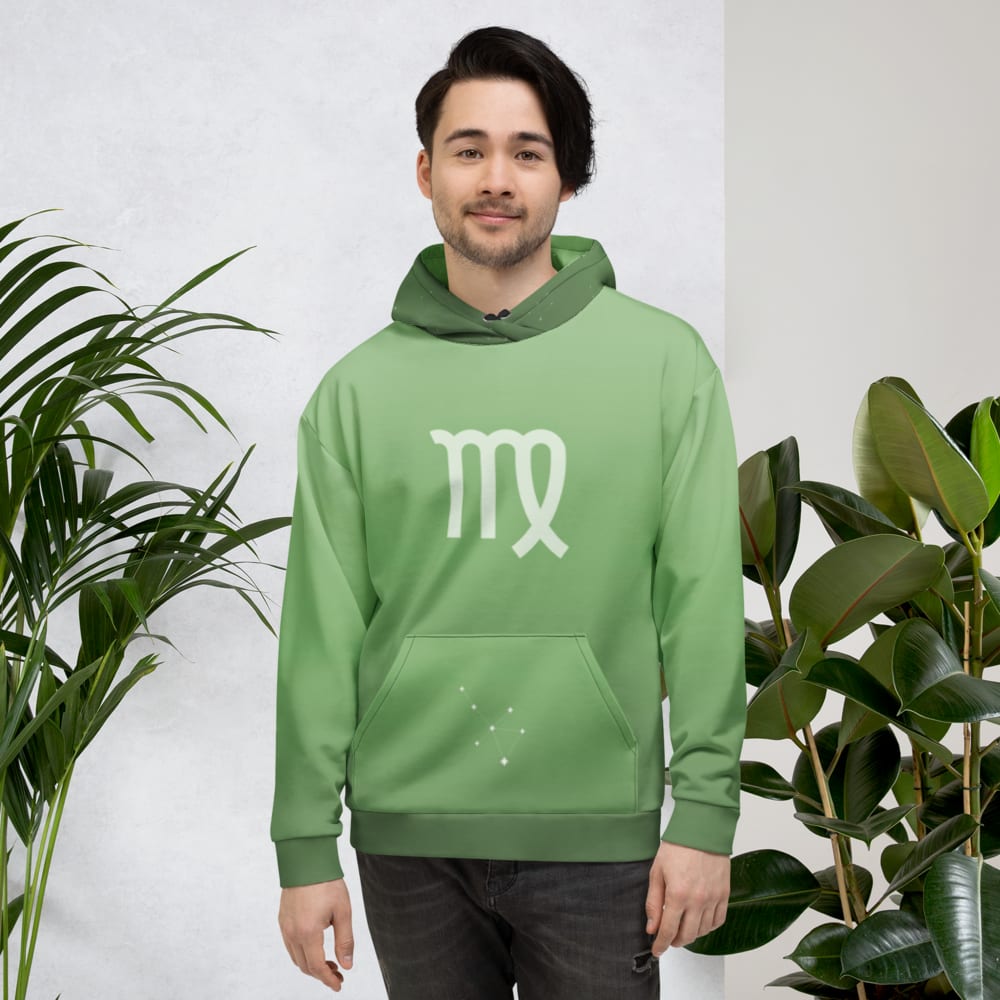 Virgo Zodiac Hoodie in Sage worn by a model