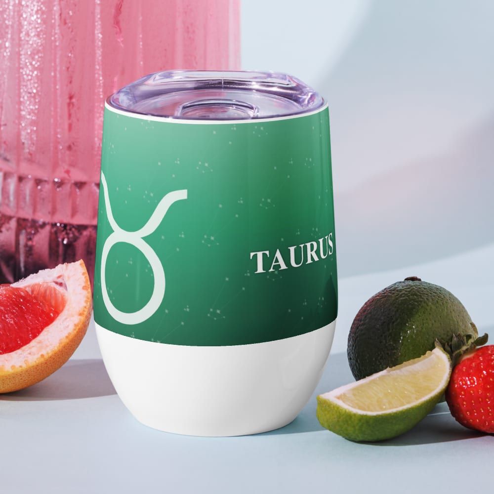 Taurus Zodiac Wine Tumbler in Jungle in a lifestyle setting