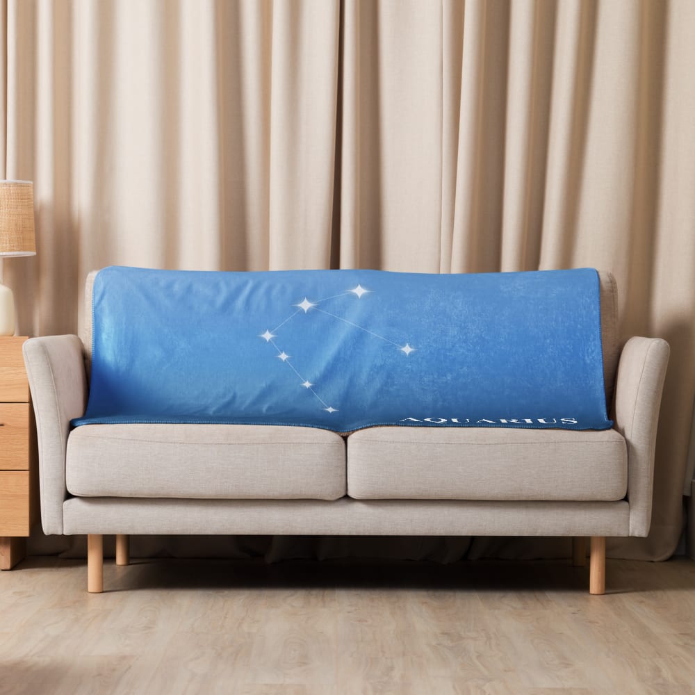 Aquarius Zodiac Blanket in Cornflower in a lifestyle setting