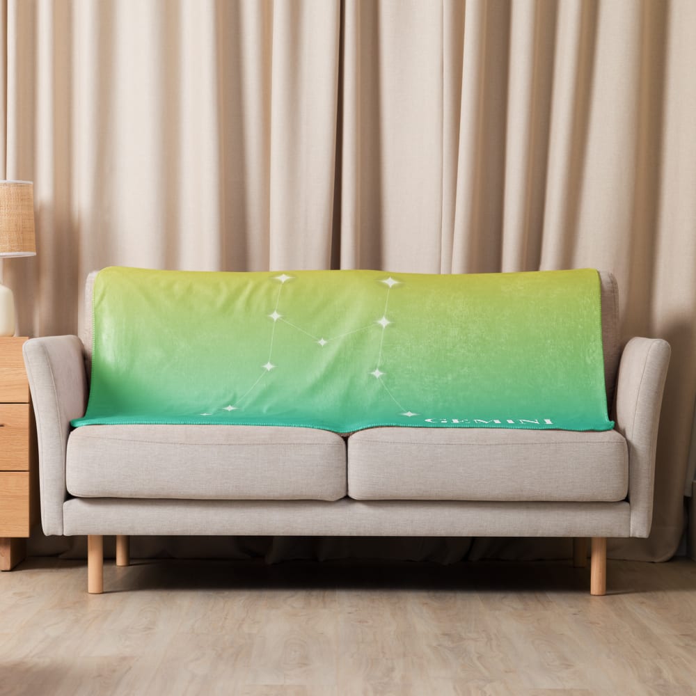 Gemini Zodiac Blanket in Lemon Lagoon in a lifestyle setting