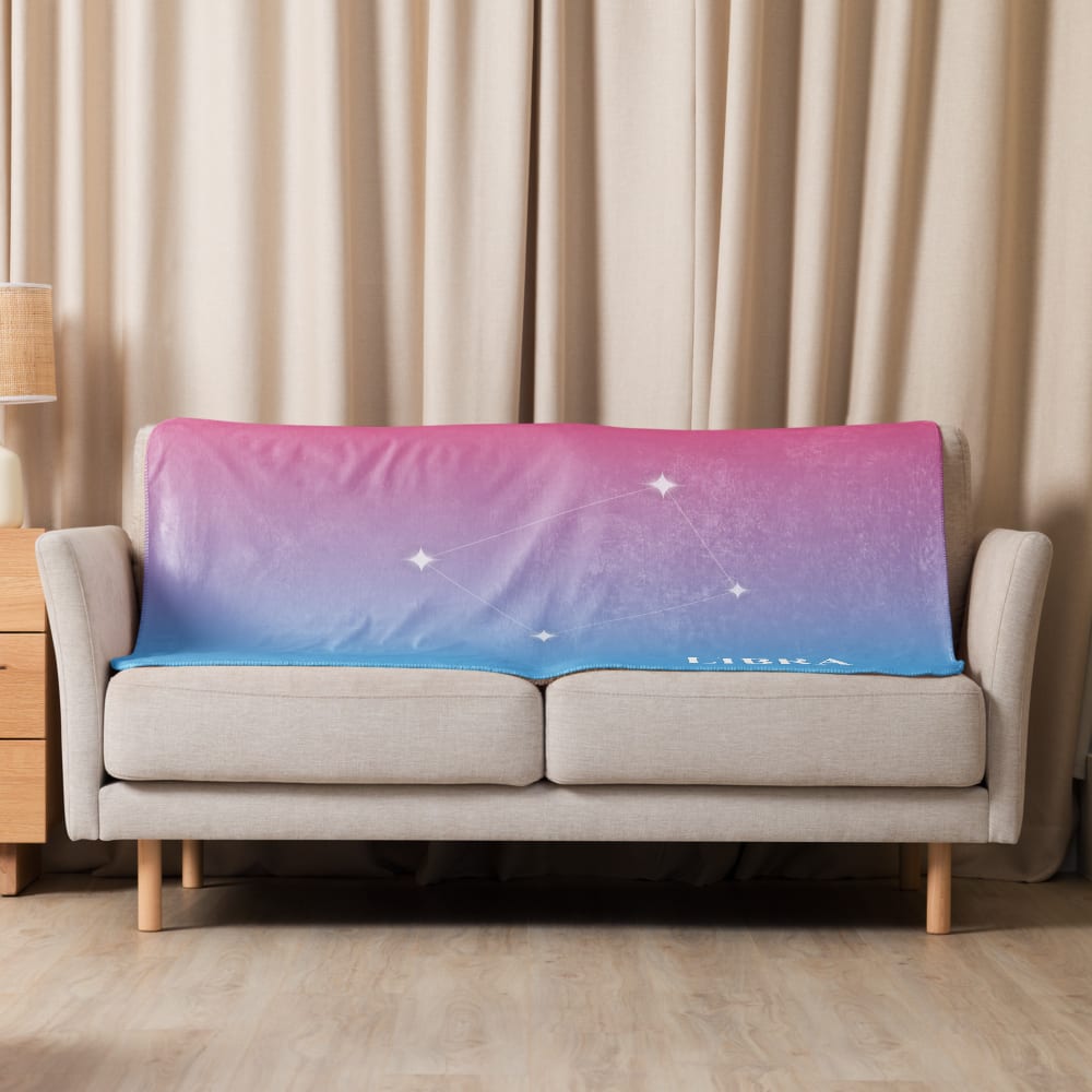 Libra Zodiac Blanket in Rose Sky in a lifestyle setting