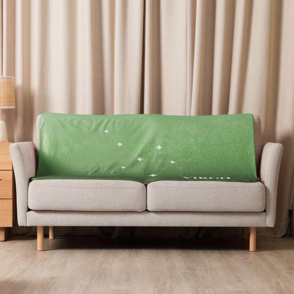 Virgo Zodiac Blanket in Sage in a lifestyle setting