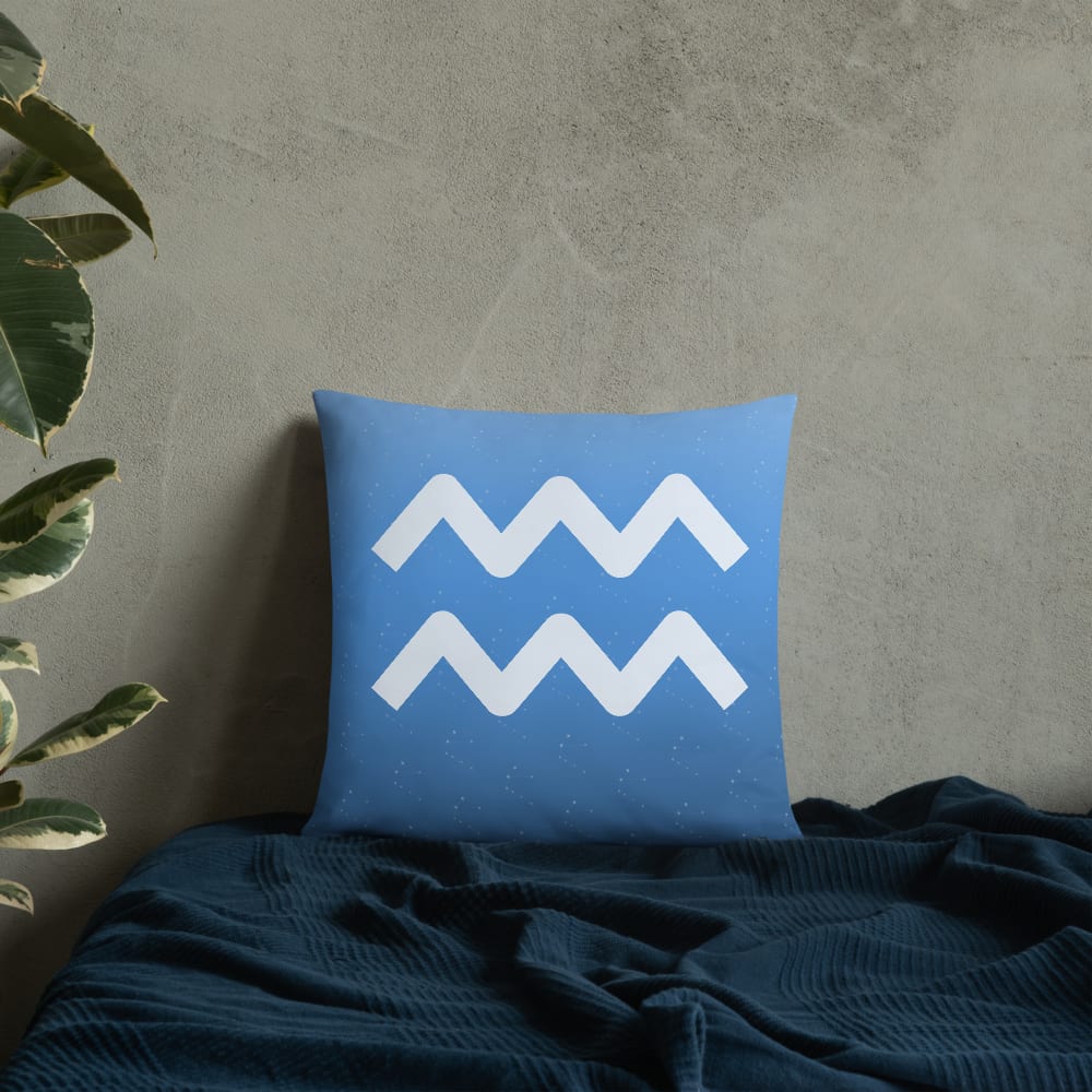 Aquarius Zodiac Pillow in Cornflower in a lifestyle setting