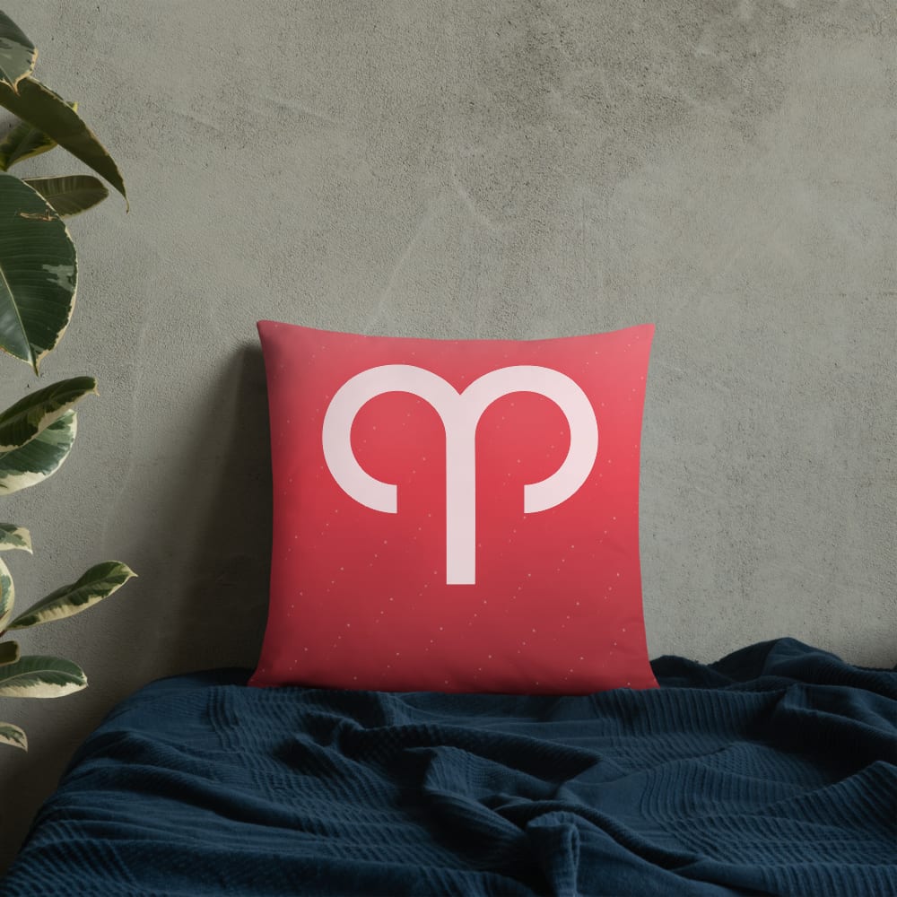 Aries Zodiac Pillow in Poppy in a lifestyle setting