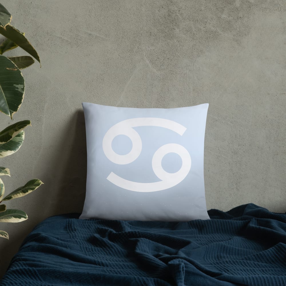Cancer Zodiac Pillow in Ice Blue in a lifestyle setting