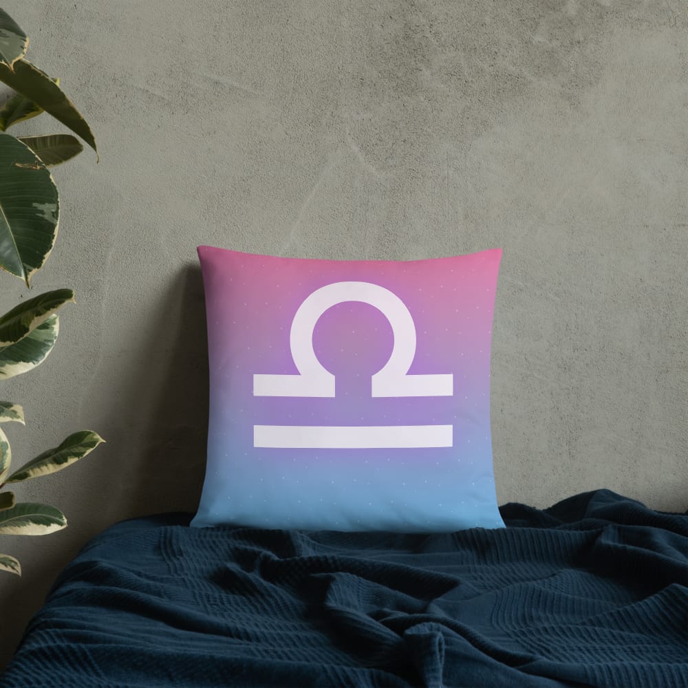 Libra Zodiac Pillow in Rose Sky in a lifestyle setting