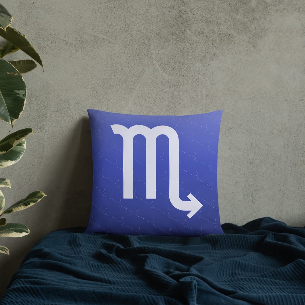 Scorpio Zodiac Pillow in Royal Blue in a lifestyle setting