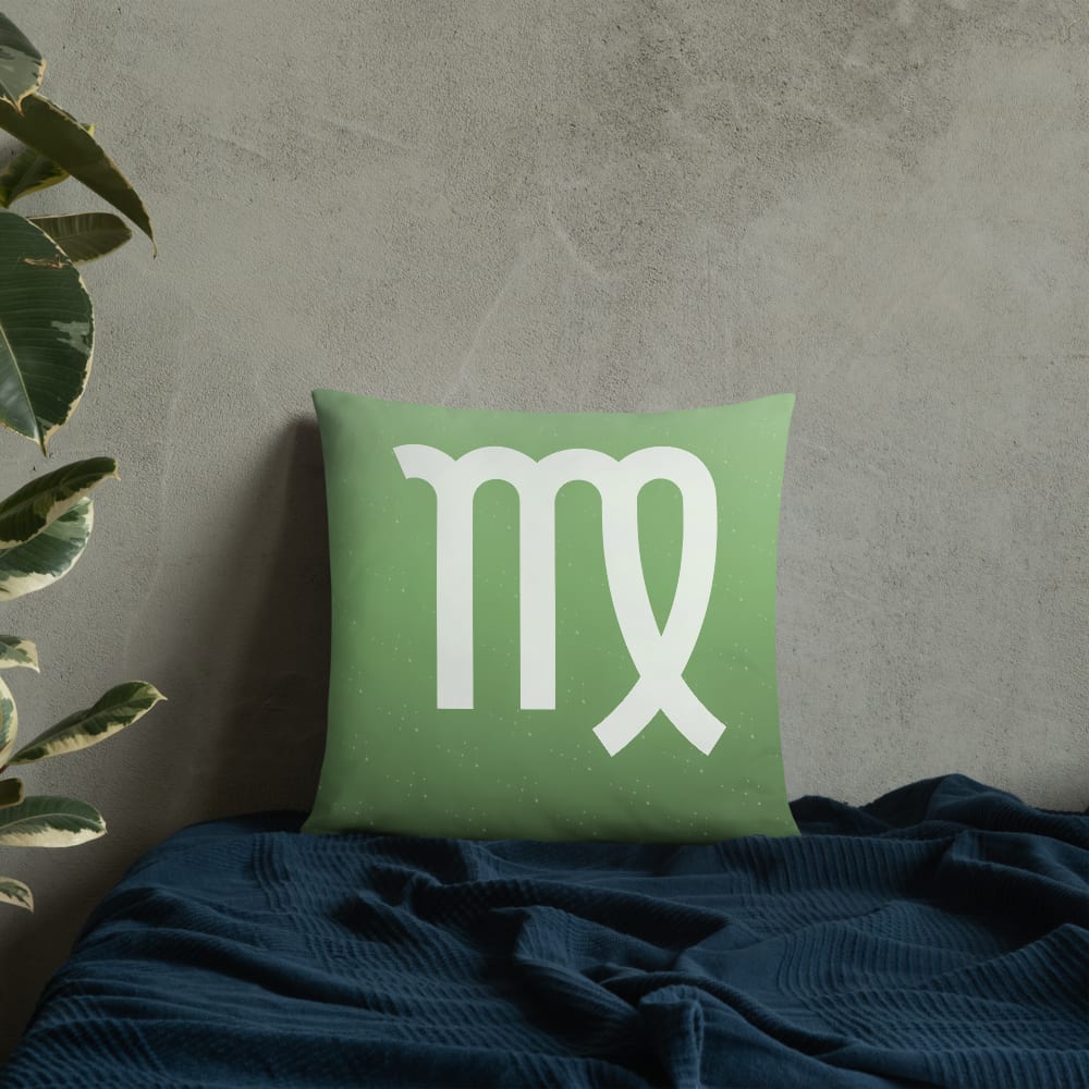 Virgo Zodiac Pillow in Sage in a lifestyle setting