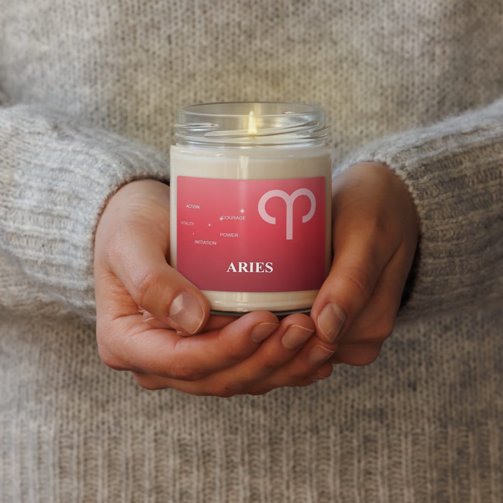 Aries Zodiac Candle in Poppy in a lifestyle setting