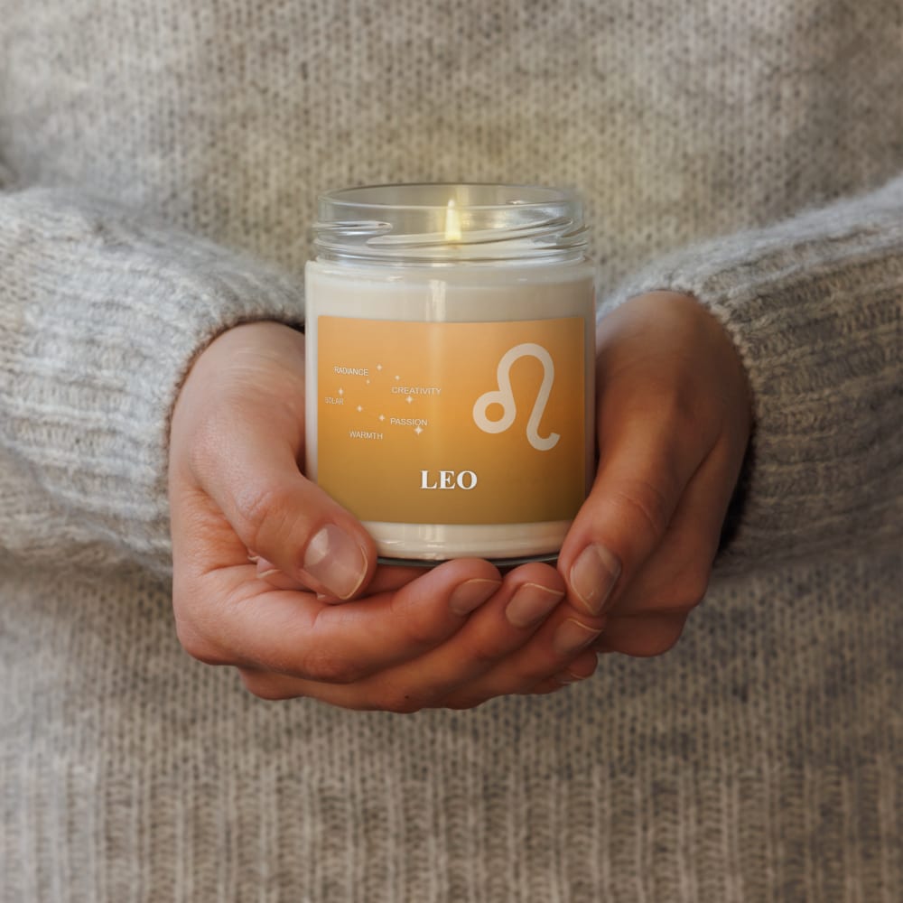 Leo Zodiac Candle in Tangerine in a lifestyle setting
