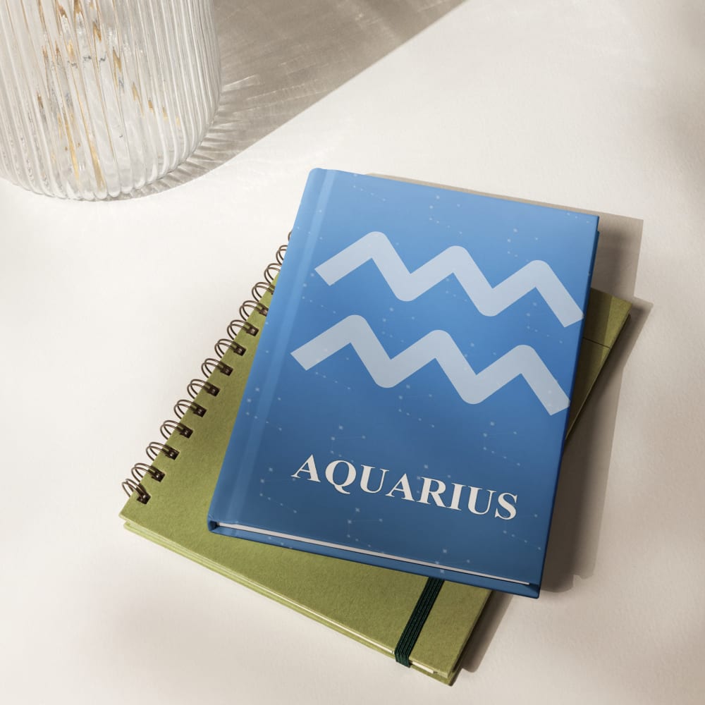 Aquarius Zodiac Journal in Cornflower in a lifestyle setting