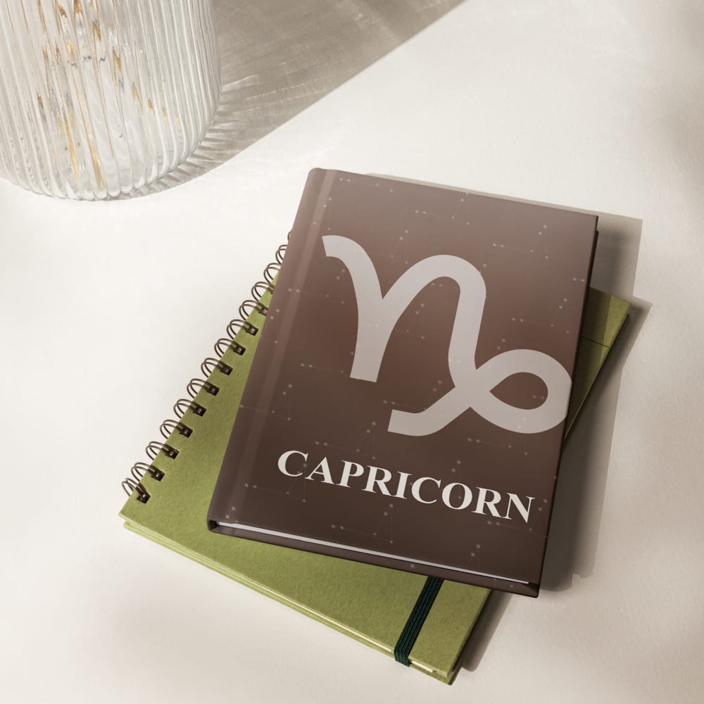 Capricorn Zodiac Journal in Cocoa in a lifestyle setting