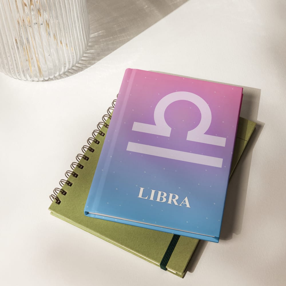 Libra Zodiac Journal in Rose Sky in a lifestyle setting