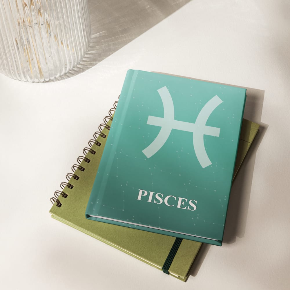 Pisces Zodiac Journal in Sea Glass in a lifestyle setting