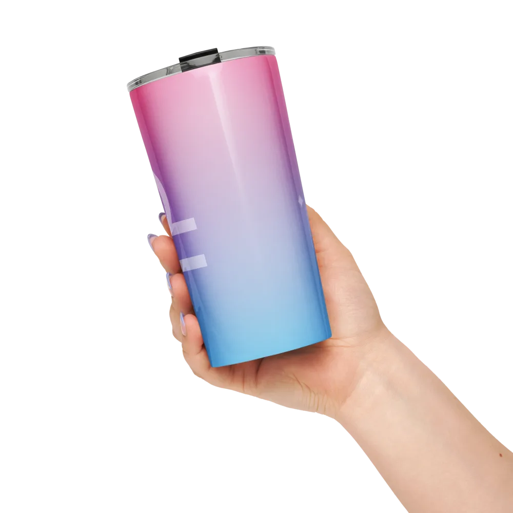 Libra Zodiac Tumbler in Rose Sky in a lifestyle setting